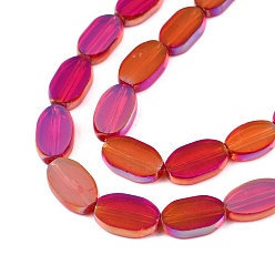 Camellia Painted Transparent Glass Beads Strands, Oval, Camellia, 8~10x6x2.5mm, Hole: 1mm, about 54Pcs/strand, 19.69~20.87''(50~53cm)