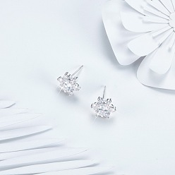 Platinum SHEGRACE Rhodium Plated 925 Sterling Silver Ear Studs, with Micro Pave AAA Cubic Zirconia, Snowflake, Platinum, 8mm