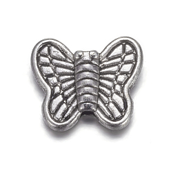 Античное Серебро Сплавочные овальные бусины тибетского стиля , без кадмия и без свинца, бабочка, античное серебро, 8x10x3 мм, отверстие : 1 мм