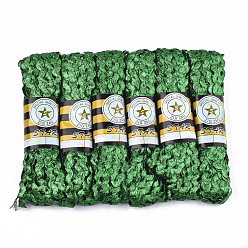Green Polyester Ribbons, Wave Shape, Green, 7~8mm, 15yard/bundle, 6bundles/bag