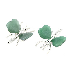 Green Aventurine Natural Green Aventurine Display Decorations, with Silver Color Plated Alloy Findings, Dragonfly, 44x36~39x12mm