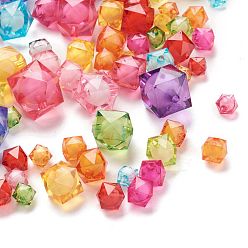 Mixed Color Transparent Acrylic Beads, Bead in Bead, Faceted, Cube, Mixed Color, 8~20x8~20x8~19mm, Hole: 2~3mm, about 110~1800pcs/bag