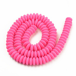 Deep Pink Handmade Polymer Clay Beads Strands, Flat Round, Deep Pink, 8.5~9x3.5mm, Hole: 1.6mm, about 112pcs/strand, 15.75 inch~16.14 inch(40~41cm)