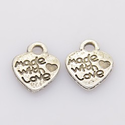 Antique Silver Ideas for Valentines Day Gifts Tibetan Style Alloy Pendants, Cadmium Free & Lead Free, Heart with Made with Love, Antique Silver, 12.2x10x1.8mm, Hole: 2mm