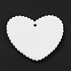 Noir Pendentifs acryliques imprimés, coeur avec motif de feuilles, noir, 26x31.5x2mm, Trou: 1.5mm