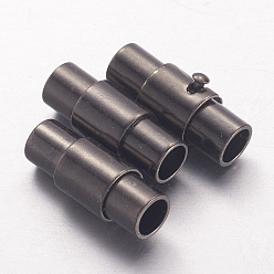Gunmetal Brass Locking Tube Magnetic Clasps, Column, Gunmetal, 15x6mm, Hole: 4mm