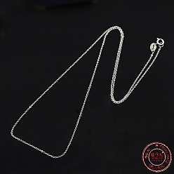 Platinum Rhodium Plated 925 Sterling Silver Necklaces, Cable Chains, with Spring Ring Clasps, Thin Chain, Platinum, 18 inch, 1mm