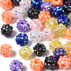 Mixed Color Chunky Resin Rhinestone Bubblegum Ball Beads, Round, Mixed Color, 10x8mm, Hole: 1.5mm