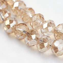 Pale Goldenrod Electroplate Glass Beads Strands, Faceted Rondelle, Pale Goldenrod, 6x4mm, Hole: 1mm, about 85~88pcs/strand, 16.1~16.5 inch(41~42cm)