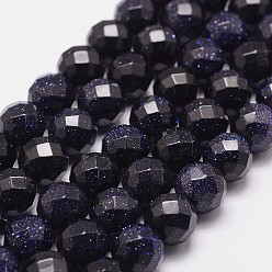 Goldstone Bleu Synthétiques bleus Goldstone brins de perles, teints et chauffée, à facettes (64 facettes), ronde, 10mm, Trou: 1.2mm, 39 pcs / chapelet, 15.7 pouce