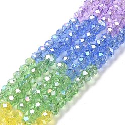 Разноцветный Прозрачные стеклянные бусины гальваническим пряди, с покрытием AB цвета, граненые, счеты, красочный, 4~5x3~3.5 мм, отверстие : 1 мм, около 147 шт / нитка, 20.08'' (51 см)