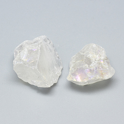Clear Electroplate Rough Raw Natural Quartz Crystal Pendants, Nuggets, Clear, 20~52x20~30x10~21mm, Hole: 2mm