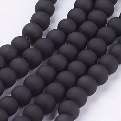 Noir Perles en verre peintes , de Style caoutchouté, ronde, noir, 6mm, Trou: 1.3~1.6mm, Environ 133 pcs/chapelet, 31.4 pouce