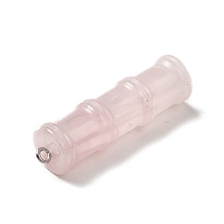 Розовый Кварц Природного розового кварца подвески, подвески из бамбуковой палочки, с оттенком нержавеющей стали 304 петли из нержавеющей стали, 45x12.5 мм, отверстие : 2 мм