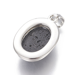 Lava Rock Natural Lava Rock Pendants, with Brass Findings, Oval, Platinum, 25~26x17~17.5x8~9mm, Hole: 8x5mm