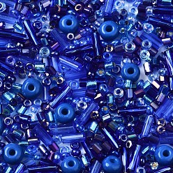 Bleu Perles de rocaille en verre, mixedstyle, formes mixtes, bleu, 1~7x2~4mm, Trou: 0.7~1mm, environ 450 g / livre