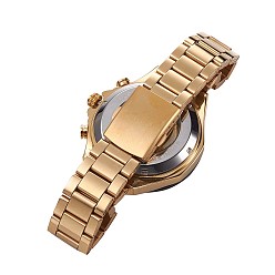Golden Alloy Watch Head Mechanical Watches, with Stainless Steel Watch Band, Golden, 220x18mm, Watch Head: 57x47.5x17mm, Watch Face: 35mm