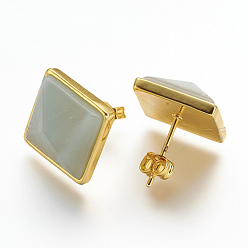 Mixed Stone Natural & Synthetic Mixed Stone Ear Studs, with Brass Findings, Golden, Square, 18mm, Pin: 0.8mm