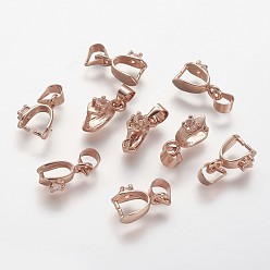 Rose Gold Rack Plating Brass Ice Pick and Pinch Bails, Long-Lasting Plated, Rose Gold, 12x3mm, Hole: 4x4.5mm, Pin: 1mm