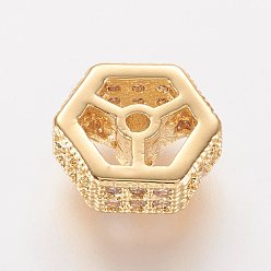 Золотой Латунные микро проложить кубического циркония бусы, шестиугольник, золотые, 8x8x3 мм, отверстие : 0.5 мм