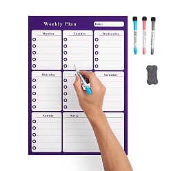 Purple Magnetic Dry Erase Weekly Calendar for Fridge, with Fine Tip Markers and Large Eraser with Magnets, Monthly Whiteboard, Purple, 42x29.8x0.05cm