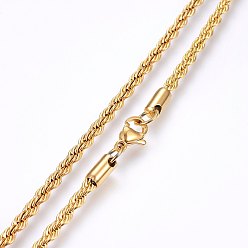 Real 18K Gold Plated 304 Stainless Steel Rope Chain Necklaces, with Lobster Claw Clasps, Real 18K Gold Plated, 17.7 inch(45cm), 2mm