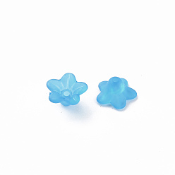 Sky Blue Transparent Acrylic Beads, Flower, Frosted, Sky Blue, 12x7mm, Hole: 1mm, about 4600pcs/500g