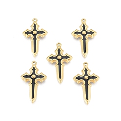 Real 18K Gold Plated Ion Plating(IP) 304 Stainless Steel Pendants, with Enamel, Cross, Real 18K Gold Plated, 33.5x20x3.5mm, Hole: 1.5mm