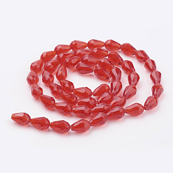 Red Glass Beads Strands, Faceted, teardrop, Red, 15x10mm, Hole: 2mm, about 48pcs/strand, 27.56 inch(70cm)