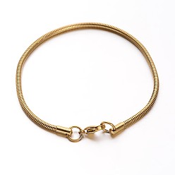 Golden 304 Stainless Steel Snake Chains Bracelets, with Lobster Claw Clasps, Golden, 7-1/2 inch~7-5/8 inch(190~195mm), 2.5mm