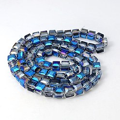 Royal Blue Electorplated Glass Beads, Rainbow Plated, Faceted, Cube, Royal Blue, 9x9x9mm, Hole: 1mm