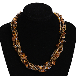 Tiger Eye Tiger Eye Multi-strand Necklaces, with Glass Beads and Lobster Clasps, 17.71 inch~18.11 inch