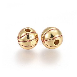 Real 18K Gold Plated Brass Enamel Beads, Long-Lasting Plated, Basketball, Real 18K Gold Plated, 9mm, Hole: 2.2mm