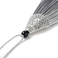 Thistle Nylon Tassels Big Pendant Decorations, with CCB Plastic, Antique Silver, Thistle, 85x20x10.5mm