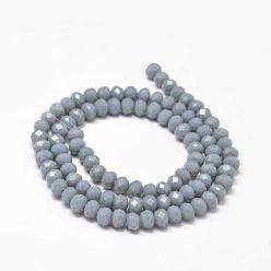 Cadet Blue Faceted Rondelle Glass Beads Strands, Cadet Blue, 6x4mm, Hole: 1mm, about 94pcs/strand, 17 inch