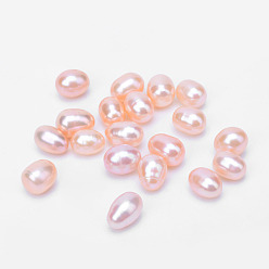 Light Coral Natural Cultured Freshwater Pearl No Hole Beads, Rice, Light Coral, 7~11x6~7mm