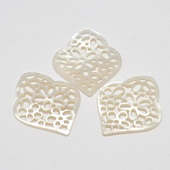 White Natural Mother of Pearl Shell Flower Pendants, White, 37x30x1.5mm, Hole: 1mm