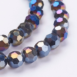 Black Electroplate Glass Beads Strands, AB Color, Faceted(32 Facets), Round, Black, 6mm, Hole: 1.2mm, about 88~91pcs/strand, 19.49 inch~20.08 inch(49.5~51cm)