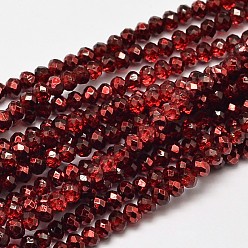 Rouge Foncé Perles de verre rondelles à facettes peintes transparentes, rouge foncé, 4x3mm, Trou: 1mm, Environ 125 pcs/chapelet, 15 pouce