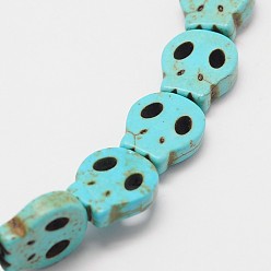 Turquoise Skull Synthetic Turquoise Beads Strands, Dyed, Turquoise, 28x25x4mm, Hole: 1mm, about 14pcs/strand, 15.7 inch