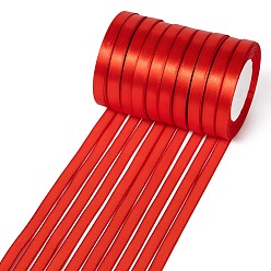 Red Valentines Day Gifts Boxes Packages Single Face Satin Ribbon, Polyester Ribbon, Red, 3/8 inch(10mm) wide, 25yards/roll(22.86m/roll), 10rolls/group, 250yards/group(228.6m/group)
