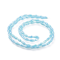 Deep Sky Blue Electroplated Opaque Glass Beads Strands, Full Rainbow Plated, Faceted, Teardrop, Deep Sky Blue, 9~10x4mm, Hole: 0.8mm, about 70~72pcs/strand, 25.98 inch~27.95 inch(66~71cm)