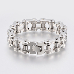 Stainless Steel Color Men's 201 Stainless Steel Bracelets, Motorcycle Chain Bracelets, Stainless Steel Color, 9 inch(230mm), 20x10mm