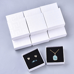 White Cardboard Jewelry Boxes, for Earring & Ring & Pendant, with Sponge Inside, Square, White, 7.5x7.5x3.5cm, Inner Size: 7x7cm