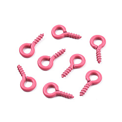 Flamingo Spray Painted Iron Screw Eye Pin Peg Bails, For Half Drilled Beads, Cadmium Free & Nickel Free & Lead Free, Flamingo, 10x5x1mm, Hole: 2.5mm, Pin: 1.5mm