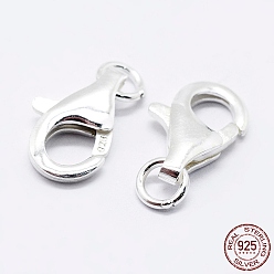 Platinum Rhodium Plated 925 Sterling Silver Lobster Claw Clasps, with 925 Stamp, Platinum, 15.5mm, Hole: 2mm