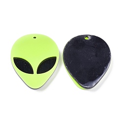 Pale Green Opaque Acrylic Pendants, Alien Face, Pale Green, 35.5x29.5x4mm, Hole: 1.8mm