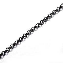 Electrophoresis Black 304 Stainless Steel Rolo Chains, Unwelded, with Spool, for Jewelry Making, Electrophoresis Black, 3x1mm, about 32.8 Feet(10m)/roll
