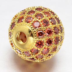 Золотой CZ латунные микро проложить кубического циркония круглых бусин, золотые, 8 мм, отверстие : 2 мм