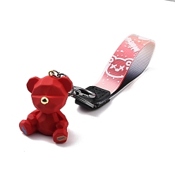 Red Imitation Leather Clasps Keychain, with Resin Pendants and Zinc Alloy Findings, Bear, Gunmetal, Red, 21cm